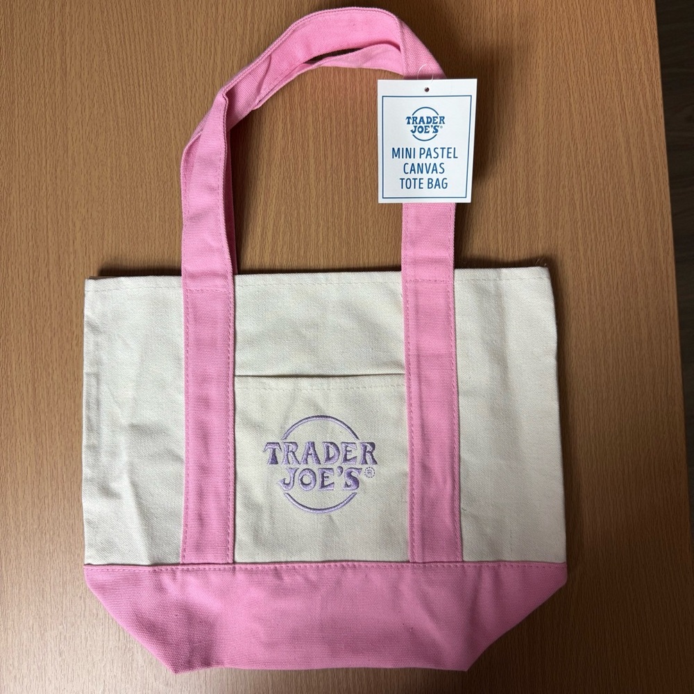NWT 2026 Limited Trader Joe’s Mini Pastel Canvas Tote Bag - Pink